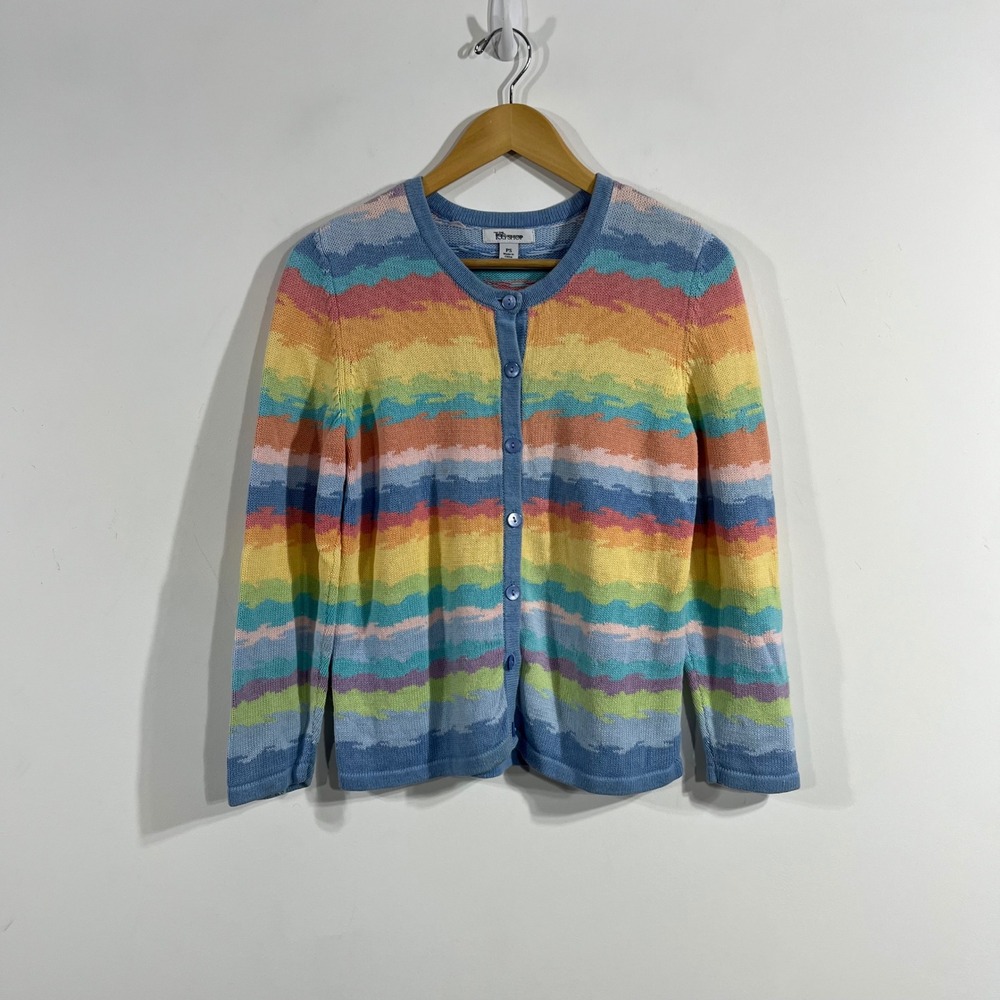 Tog Shop Granola Rainbow Folk Striped Cardigan Sweater Cottagecore Boho Women PS